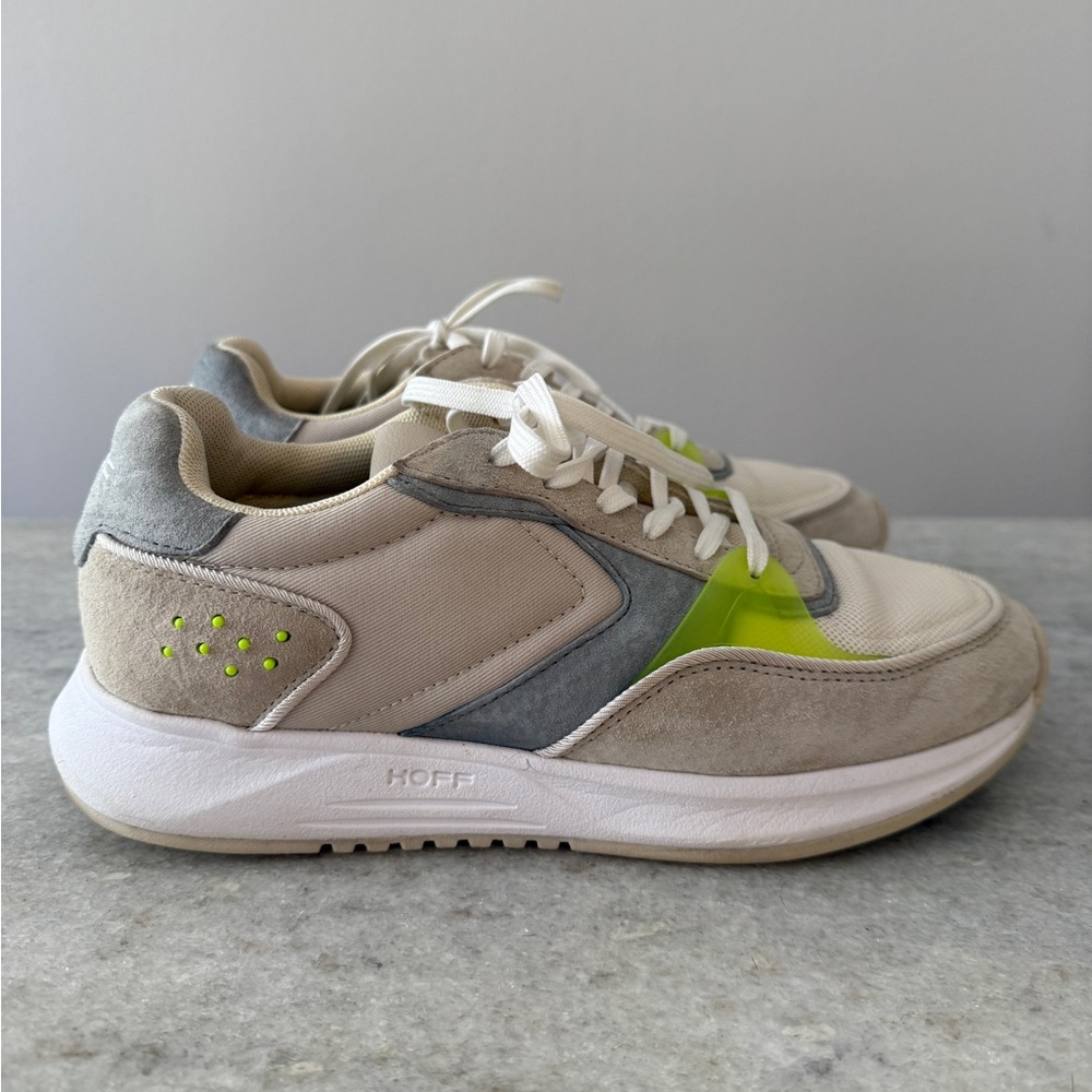 Hoff Women’s Beige & Grey Suede Sneaker with Neon Accent